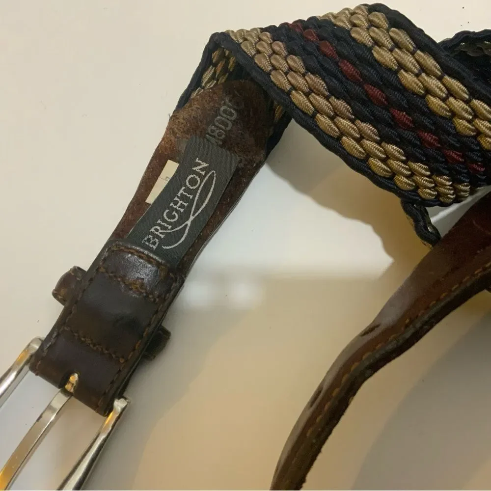 Brighton Belt Size L Unisex Leather Elastics Silver Buckle Fashion Adjustable